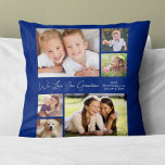 Grandma Love You Photos Blue Personalized Throw Pillow<br><div class="desc">Celebrate Grandma with this custom photo collage keepsake pillow with modern white script and typography against a navy blue background. You can personalize with six family photos of grandchildren, family members, pets, etc., and personalize the expression to "I Love You" or "We Love You, " and whether she is called...</div>