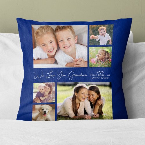 Grandma Love You Photos Blue Personalized Throw Pillow