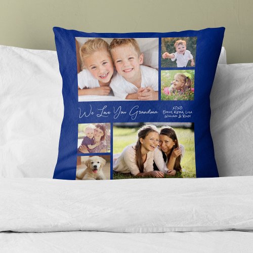 Grandma Love You Photos Blue Personalized Throw Pillow