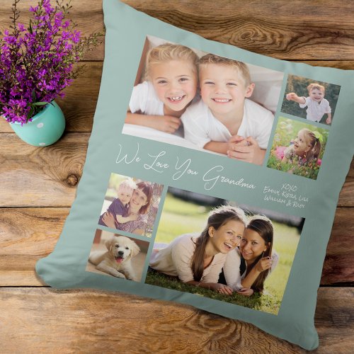 Grandma Love You Photos Personalized Green Throw Pillow