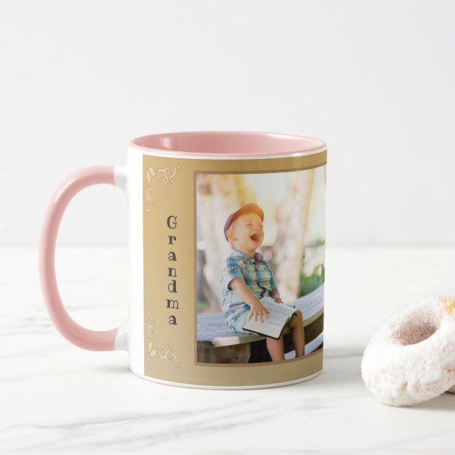 Grandma Love You Rustic Pretty Text Photo Template Mug (With Donut)