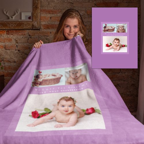 Grandma Loves Her Family Photo Collage Soft Cozy Fleece Blanket