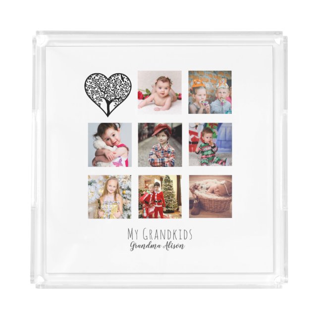Grandma Loves Her Family Tree Photo Collage Gift Acrylic Tray (Front)