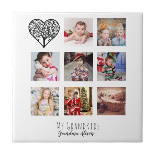 Grandma Loves Her Family Tree Photo Collage Gift Ceramic Tile