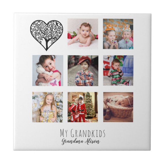 Grandma Loves Her Family Tree Photo Collage Gift Ceramic Tile (Front)