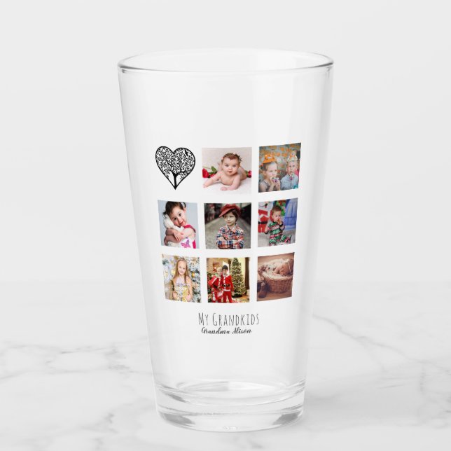 Grandma Loves Her Family Tree Photo Collage Gift Glass (Front)
