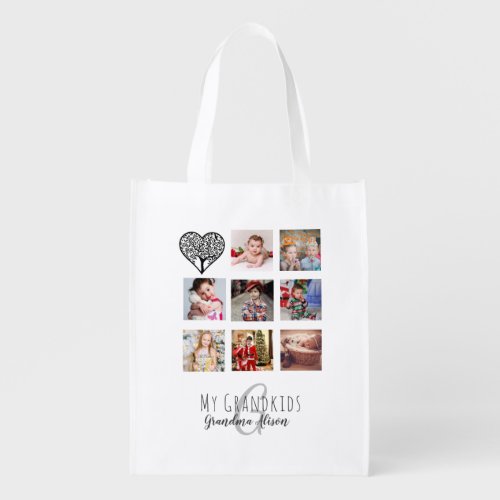 Grandma Loves Her Family Tree Photo Collage Gift Grocery Bag