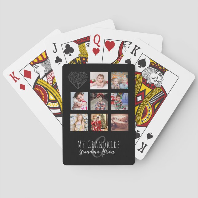 Grandma Loves Her Family Tree Photo Collage Gift Poker Cards (Back)