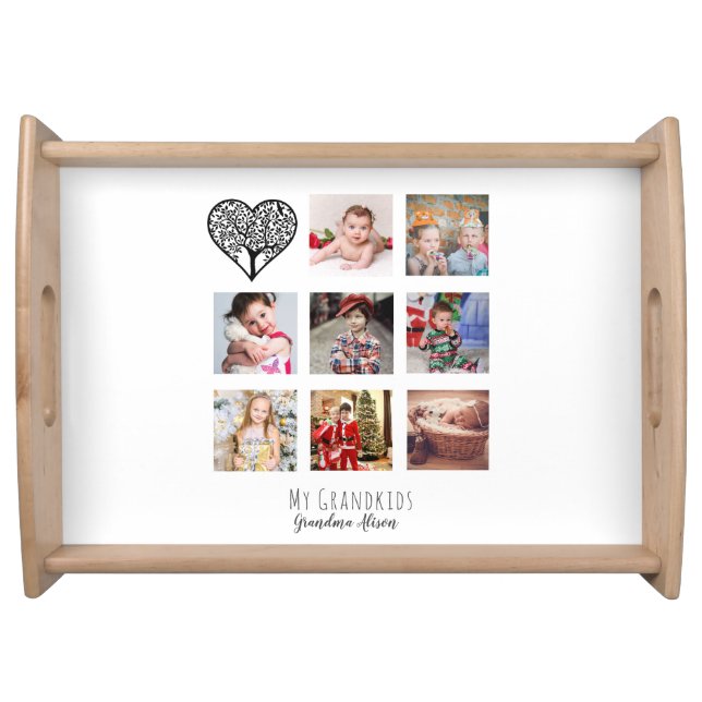 Grandma Loves Her Family Tree Photo Collage Gift Serving Tray (Front)