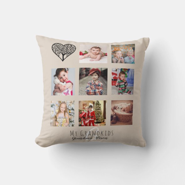 Grandma Loves Her Family Tree Photo Collage Gift Throw Pillow (Front)