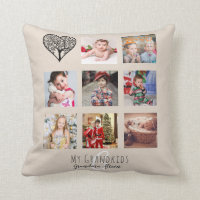 Grandma Loves Her Family Tree Photo Collage Gift Throw Pillow