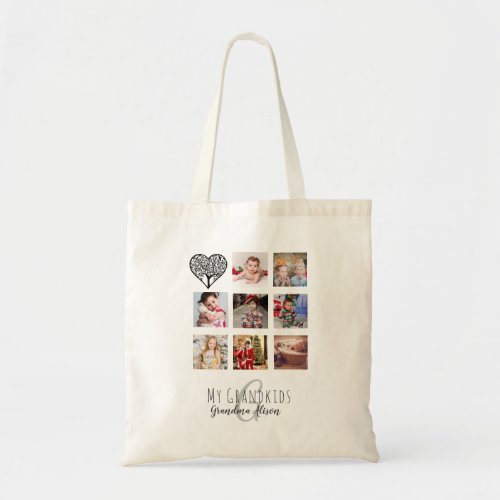 Grandma Loves Her Family Tree Photo Collage Gift Tote Bag