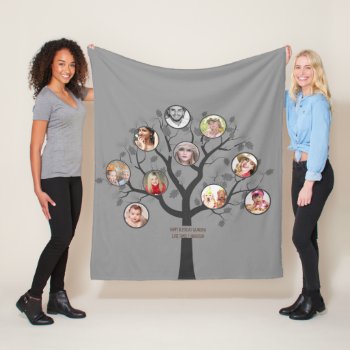 Grandma Loves Her Family Tree Photo Collage Soft Fleece Blanket