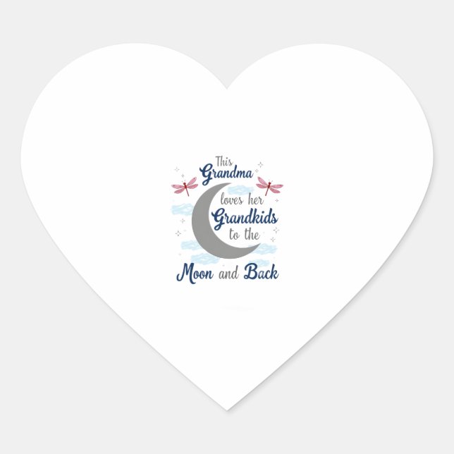 Grandma Loves Her Grandkids Dragonfly Moon Women G Heart Sticker (Front)