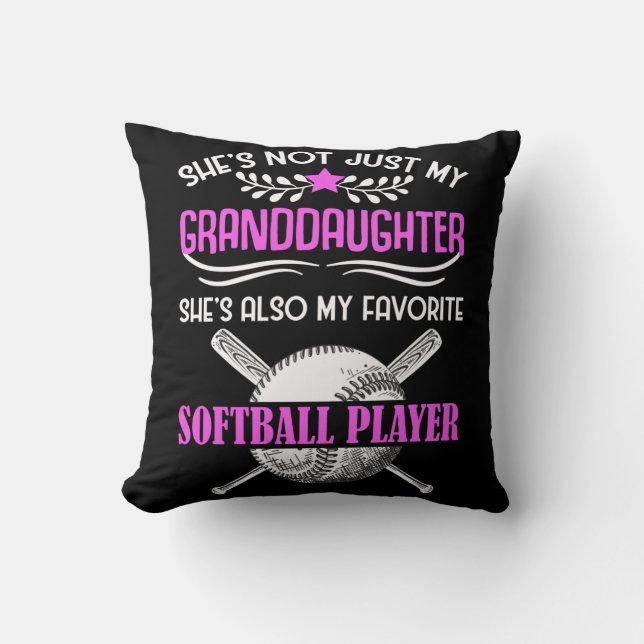 Grandma Loves Softball playing Granddaughter Throw Pillow (Front)