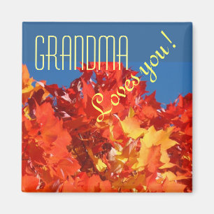 Grandma Loves You! magnets Orange Autumn Leaves
