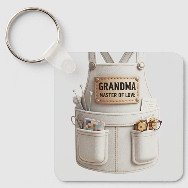 Grandma Master of Love Keychain –Cute Apron Design (Front)