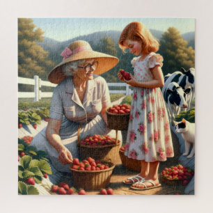 Grandma & Me Strawberry Picking – Summer Farm Memo Jigsaw Puzzle