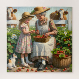 Grandma & Me Strawberry Picking Summer Harvest Joy Jigsaw Puzzle