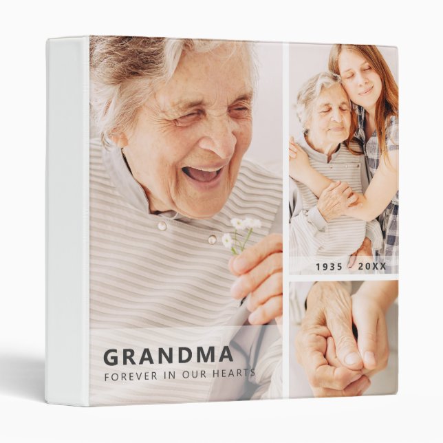 Grandma Memorial Modern Geometric Photo Collage 3 Ring Binder (Front/Spine)