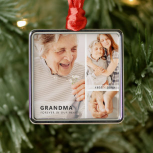 Grandma Memorial Modern Geometric Photo Collage Metal Ornament