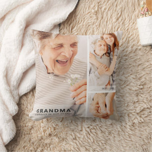 Grandma Memorial Modern Geometric Photo Collage Throw Pillow