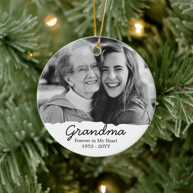 Grandma Memorial Passing Away Remembrance Photo Ceramic Ornament (Tree)