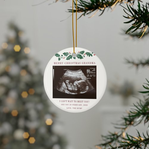 Grandma Merry Christmas Baby Sonogram Ceramic Ornament