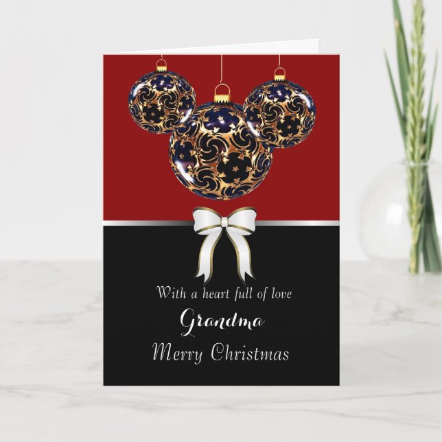 Grandma / Merry Christmas - Elegant Bulbs / Bow Holiday Card (Front)