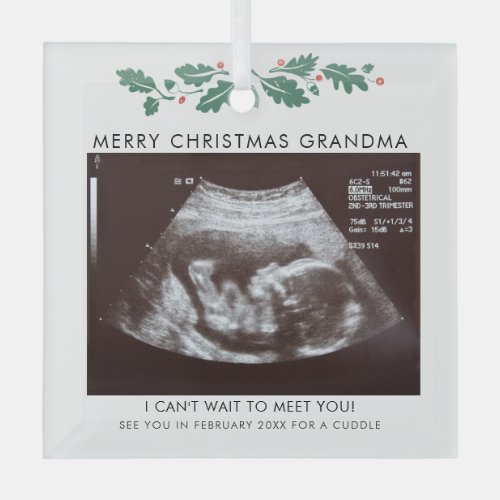 Grandma Merry Christmas Pregnancy Announcement Glass Ornament
