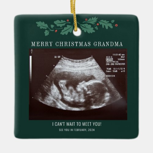 Grandma Merry Christmas Pregnancy Baby Ultrasound Ceramic Ornament