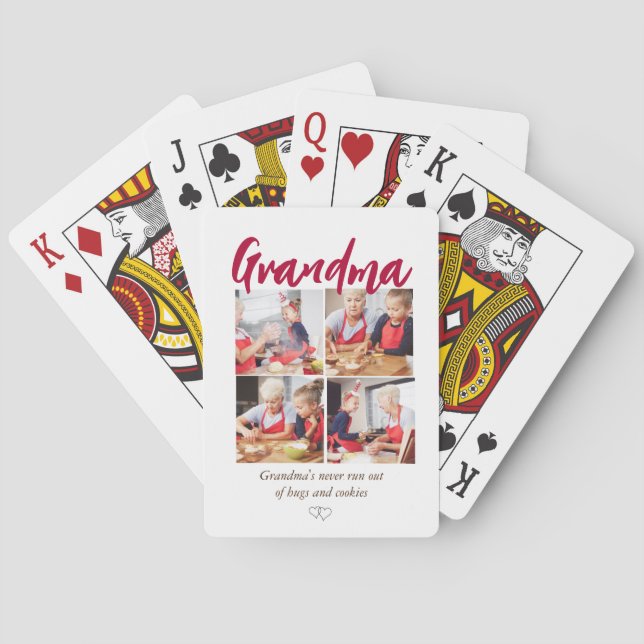 Grandma modern 4 photo quote  poker cards (Back)