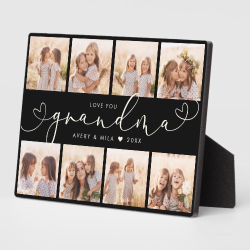 Grandma Modern Heart Script Photo Collage Love Plaque