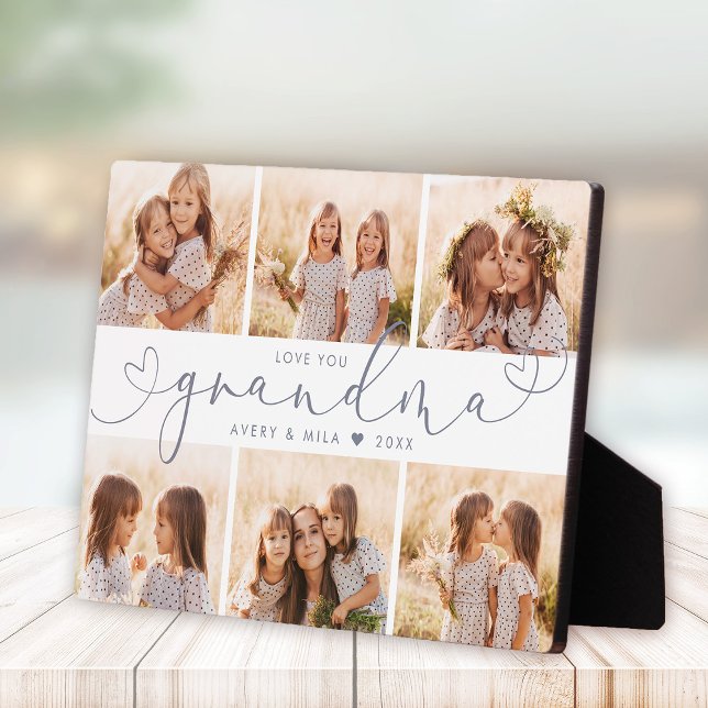 Grandma Modern Heart Script Photo Collage Love Plaque (Creator Uploaded)
