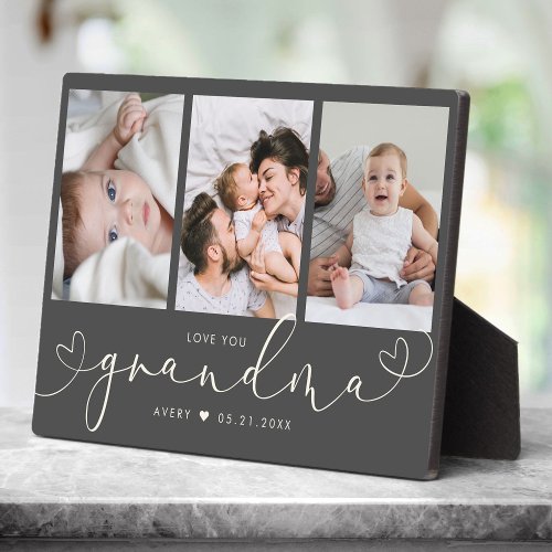 Grandma Modern Heart Script Photo Collage Love  Plaque