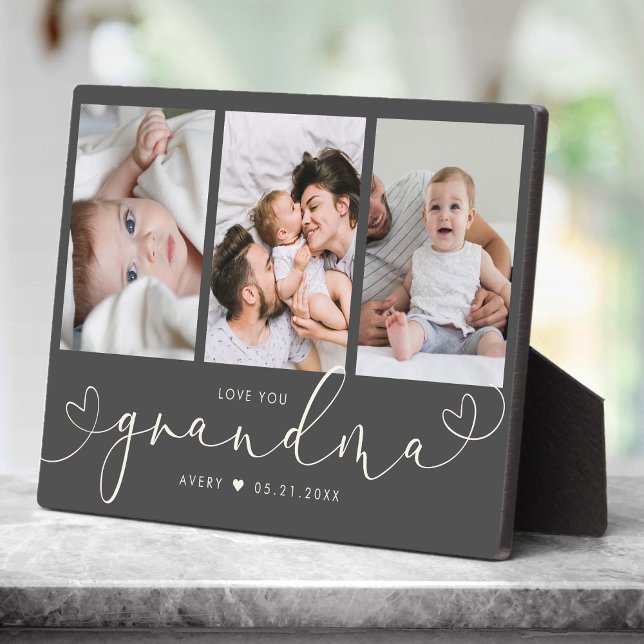 Grandma Modern Heart Script Photo Collage Love  Plaque (Creator Uploaded)