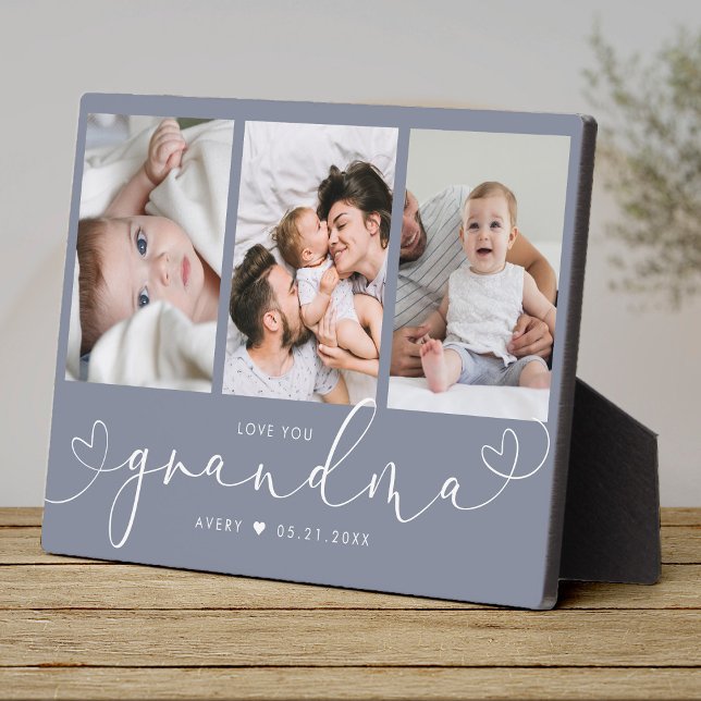 Grandma Modern Heart Script Photo Collage Love Plaque (Creator Uploaded)