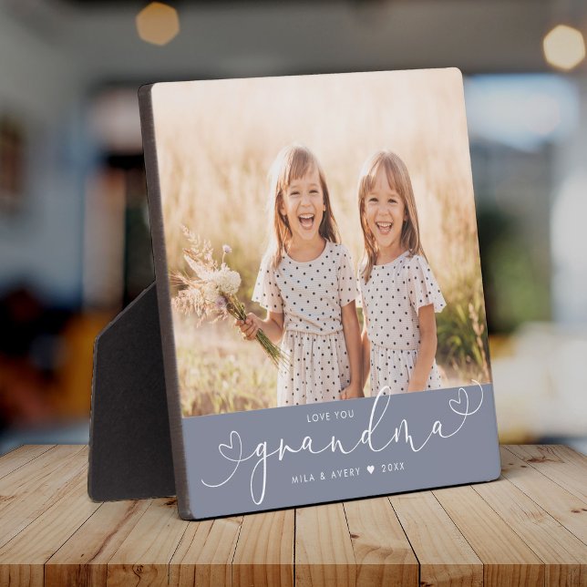 Grandma Modern Heart Script Photo Love  Plaque (Creator Uploaded)
