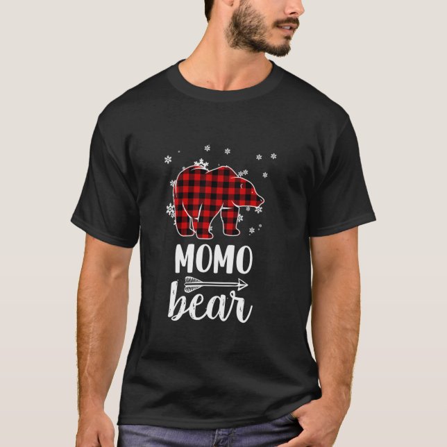 Grandma Momo Bear Xmas Pajama Red Plaid Buffalo PJ T-Shirt (Front)