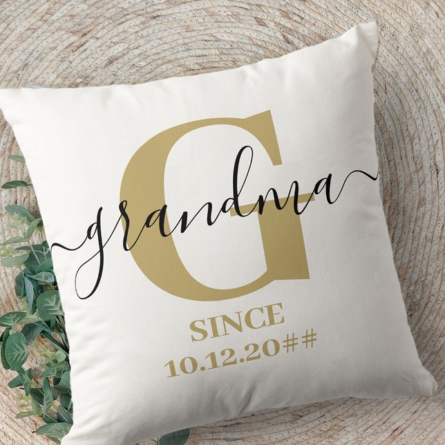 Grandma Monogram Elegant Script Subtle Ochre Throw Pillow (Creator Uploaded)