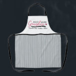 Grandma Most Loved Kids Custom Names Stripe  Apron<br><div class="desc">A lovely pretty apron grandmas will love. It can be personalized with the names of grandchildren. The design is a gray and white pinstrip with the saying: Most loved grandma. Underneath this quote is where you customize it with the names of your grandchildren. The apron makes a great gift for...</div>