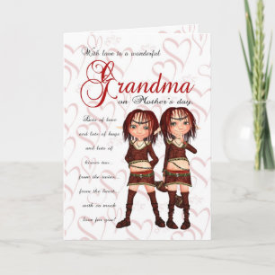 Grandma Mother's Day Card From Twins - Two Cute El