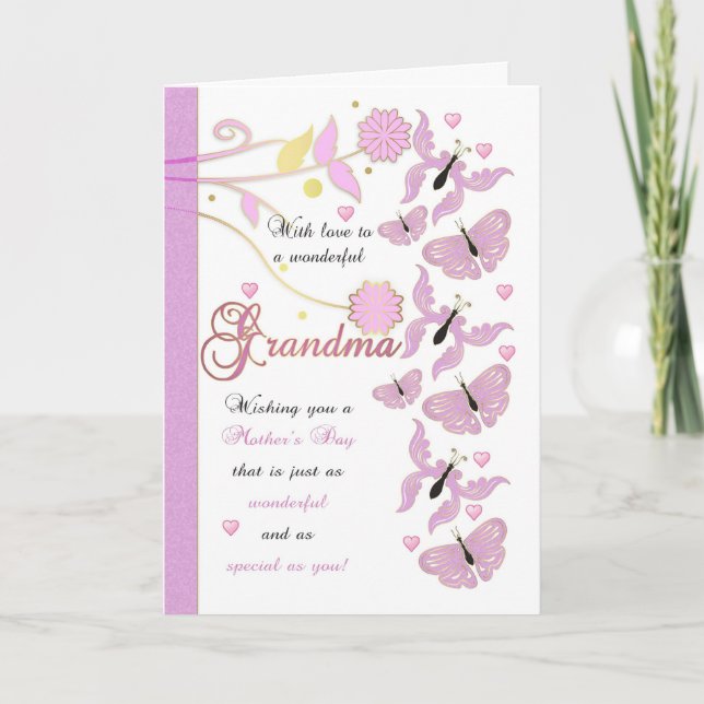 Grandma Mother's Day Card With Flowers And Butterf (Front)