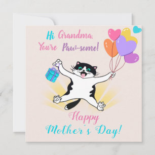 Grandma Mother's Day Cute Kitty Colorful Balloons Card