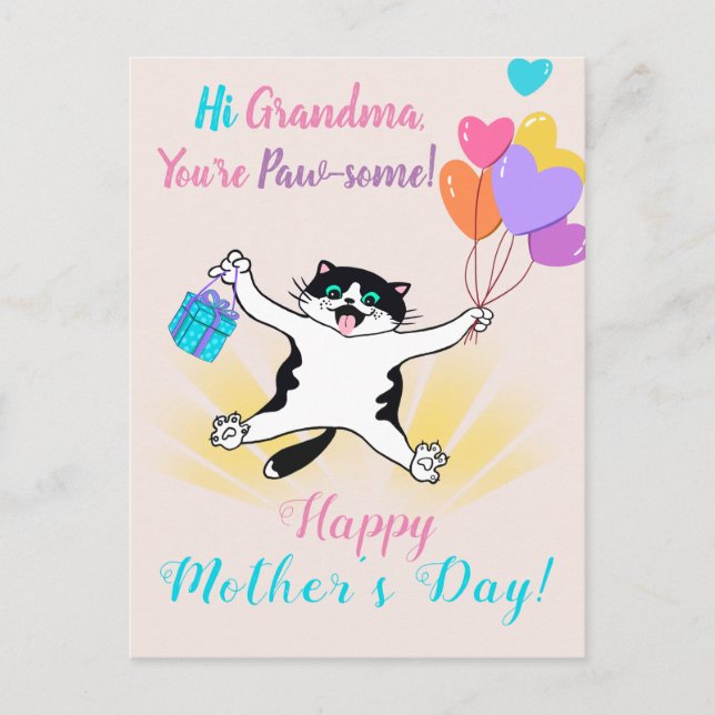 Grandma Mother's Day Cute Kitty Colorful Balloons Postcard (Front)