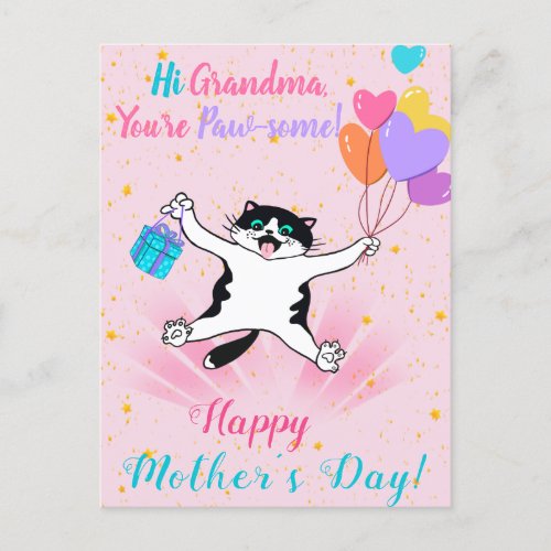Grandma Mothers Day Cute Kitty Pink Postcard