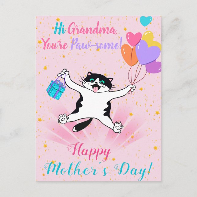 Grandma Mother's Day Cute Kitty Pink Postcard (Front)