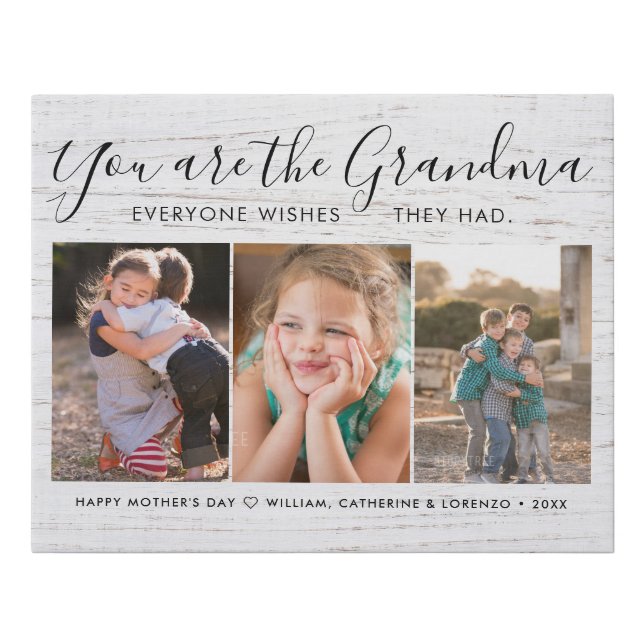 Grandma Mother's Day Grandchildren 3 Photo Collage Faux Canvas Print (Front)