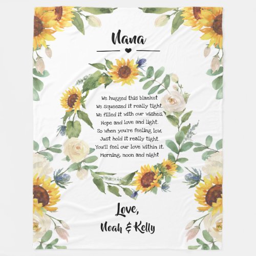 Grandma Mothers Day Sunflower Quote from Grandkids Fleece Blanket