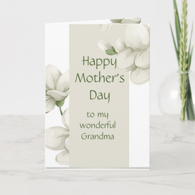 Grandma Mother's Day White Flowers Floral  Holiday Card (Front)